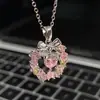 Colar com Pingente de Guirlanda Coração Rosa Sonhador Estilo Gentil Ins Corrente de Clavícula Cheia de Diamantes Luz das Estrelas Melhor Amigo de Estudante Alto Padrão
