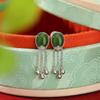 Pendientes Yuebao de plata de ley S925 con jaspe hetiano chapado en oro, estilo chino, con borlas y superficie de huevo, de estilo vintage, ligeros y lujosos.