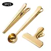 Juego de clips de sellado de acero inoxidable transfronterizos, boquilla puntiaguda, pinza de cocodrilo, clips de sellado a prueba de humedad para snacks, cuchara para granos de café, cuchara medidora para leche en polvo
