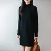 Vestido de Tricô Inverno 2026 Novo Lã Pura Gola Alta Meia Manga Feminino Cor Sólida Solto Cintura Alta Comprimento Médio
