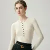 Simple Henley Neck Cashmere Knitwear Women's French Half-Placket Slimming Cashmere Base Layer Autumn Winter Elegant