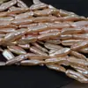 Perlas barrocas de agua dulce naturales sin nácar, cuentas tipo pipa con agujero vertical, cadena semiacabada para DIY, materiales para joyería hechos a mano
