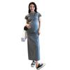 Vestido de maternidad de verano 2025, moda nueva, cuello redondo, manga corta, pliegues fruncidos, temperamento delgado, corte A, para mamá hot