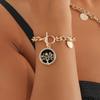 Anillo ajustable de imitación de fritilaria negra de moda con diseño de árbol de la vida de metal dulce y fresco de joyería transfronteriza europea y americana.