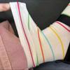 Calcetines de dopamina para mujer, nuevos calcetines de algodón coloridos de otoño, modernos calcetines japoneses con dibujos animados de estudiantes, a rayas, hasta media pantorrilla
