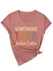 Camiseta de Manga Corta con Cuello en V, Elegante, para Mujer, Edición Limitada de 1976, Sitio Independiente Amazon Wish