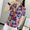 Ropa de Secado Rápido Manga Corta para Mujer Verano Seda de Hielo Delgada Estampada Transpirable Deportes Camiseta de Secado Rápido Senderismo Escalada Cuello Top
