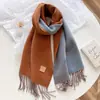 Bufanda de Lana Mezclada Estilo Coreano con Flecos en Bloques de Color por Ambos Lados para Mujer, Cuello Grueso de Color Sólido Cálido para Otoño/Invierno, Chal para Abrigo