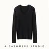 Elegante suéter de color liso con cuello en U y manga larga, suéter de cachemir tejido para mujer, nuevo top pullover ajustado de otoño e invierno
