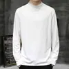 Camiseta interior de otoño para hombre de cuello alto medio algodón blanco ropa de otoño para hombre color liso manga larga top