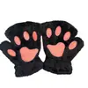 Luvas Garra de Gato Pelúcia Meio Dedo Pata de Urso Luvas sem Dedos Fofas Femininas Veludo Grosso Luvas Halter de Veludo Luvas Quentes de Desenho Animado