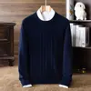 Suéter de lana tejido de punto para hombre, 9 puntos, engrosado, 450g, anti-pilling, color liso, patrón jacquard, manga larga, cuello redondo