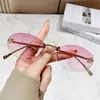 Gafas de sol sin montura con borde cortado e incrustación de diamantes F de metal, Gafas de sol con montura metálica ovalada pequeña y redonda, Gafas de moda transfronteriza europeas y americanas, UV400