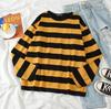 Venta al por mayor de comercio exterior transfronterizo estilo coreano holgado combinable estilo japonés Harajuku jersey a rayas con bloques de color camiseta holgada casual