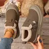 Botas de Neve Femininas de Inverno, Botas de Algodão com Forro de Lã para Aquecimento, Botas Preguiçosas de Calçar Fácil, Sapatos Baixos com Solado Grosso