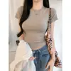 Camiseta rosa impresionante de estilo puro deseo, fina, de manga corta para mujer, nueva de verano 2026, top interior sexy para chica hot