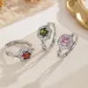 ¡Precioso y Brillante! Anillo de Girasol con Diamante Verde Sofisticado y Fresco para Mujer, Lujo Ligero con un Toque de Alta Gama, Anillo Ajustable para el Dedo Índice