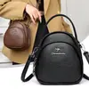 Bolso Negro Sencillo de Múltiples Capas para Teléfono Móvil Otoño Mujer 2024 Bolso Tipo Concha Señoras de Mediana Edad Bolso para Mamá Hombro Único Cruzado