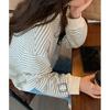 Seleção rigorosa de suéter de manga longa listrado nos ombros e mangas para mulheres, design de nicho, fino, oversized, top para primavera e verão, transfronteiriço