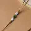 Colar com cordão de couro ajustável e pingente de jade, cordão para joias, corrente de pescoço de âmbar e ágata, corrente para suéter, unissex, atacado