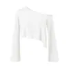 Conjunto puramente seductor y sexy de camiseta cropped de manga larga con hombros descubiertos y cintura alta + falda recta de cintura alta con abertura para mujer