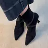 Botas Elásticas Ajustadas de Punta Fina Stiletto Otoño 2026 para Mujer, Botines de Ante de Tacón Alto con Hebilla de Cinturón, Botas Cortas Martin