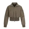 11Kn Chaqueta de Trabajo de Color Puro Estilo Retro Americano Tops para Hombres y Mujeres con Diseño de Empalme Cintura Ajustada Corta Chaqueta de Cuello Alto Ancho