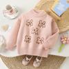 Suéter para meninas 2024 Novo outono e inverno Suéter de malha infantil estilo ocidental Base com forro de lã para bebê Top engrossado