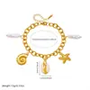 Moda Transfronteriza Nuevo Estilo Playa Oceánica Cadena de Estrella de Mar y Caracola Chapada en Oro Pulsera con Colgante de Concha de Acero Inoxidable de Color Contrastante