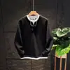 Sudadera casual de cuello redondo lisa para hombre, estilo japonés de otoño, con diseño falso de dos piezas