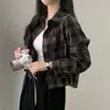 Camisa a Cuadros Coreana Chic de Otoño de Manga Corta Larga