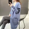 Nuevo cárdigan de punto de manga larga de estilo coreano para otoño e invierno, suéter chaqueta de color contrastante para mujer, top suelto y versátil, moderno
