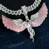 Collar de Colgante Grande con Alas de Ángel de Diamantes Completos de Aleación de Zinc de Estilo Hip-Hop Simple de Lujo Ligero Europeo y Americano Más Vendido