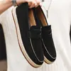 X618 Nuevos Mocasines de Negocios de Cuero Genuino, Mocasines Slip-On de Gamuza para Conducir Relajado, Zapatos Casuales Versátiles para Hombre
