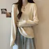 Camiseta de Manga Larga con Botones Estilo Chino de Costilla Gruesa Talla Grande para Mujer, Nuevo Estilo Otoño e Invierno, Corte Holgado, Adelgazante, Top Térmico de Capa Base