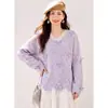 Sí, suéter de punto con lazo y cuello de encaje morado, estilo nuevo, top suave y extremadamente atractivo
