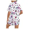 Cárdigan Transfronterizo Europeo y Americano de Seda de Leche con Estampado de Personajes para Mujer, Shorts de Manga Corta, Ropa de Casa Transpirable Casual