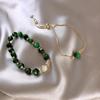 Pulseira de Pedra Verde de Luxo Leve Estilo Coreano para Mulheres Simples Distinta Conjunto de 2 Peças Pulseira com Design de Nicho Ins Ajustável