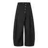 Calça masculina de marca moderna com fechamento diagonal por botões, design plissado, estilo nicho, corte solto, cor sólida, silhueta de perna larga