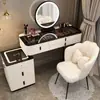 Penteadeira inteligente com carregamento sem fio, mesa de maquiagem nórdica de luxo leve para quarto, escrivaninha de maquiagem multifuncional simples moderna em madeira maciça