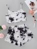 Estilo Nuevo Europeo y Americano Tie-Dye Estampado en Inglés Camisola Sexy Top de Manga Corta Pantalones Cortos Conjunto de Ropa de Casa y Pijama