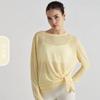 Cobertura de Verão Respirável em Fio de Bambu para Yoga Feminino com Fendas, Top Esportivo Fitness Emagrecedor, Roupa de Yoga Solta e Leve com Mangas Longas