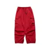 Calça Casual com Design Vermelho Reta Tendência Feminina Solta Casual Rua Americana Cintura Alta Perna Larga Longa