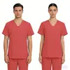 Uniformes Cirúrgicos Elásticos de Manga Curta para Mulheres, Roupa de Trabalho Cirúrgica para Homens, Aventais de Isolamento, Conjunto Cirúrgico Médico de Duas Peças