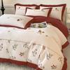 Categoría a Maternidad e Infancia Grado Otoño e Invierno Engrosado Algodón Puro Cepillado Juego de Cuatro Piezas Funda de Edredón con Flores Bordadas Lujo Accesible Ropa de Cama de Algodón