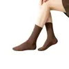 Meias de Cano Médio Outono e Inverno para Mulheres, Esportivas, Meias de Algodão de Xinjiang, Versáteis, Respiráveis, Caneladas, Morandi, Branco, Femininas de Outono, Cor Sólida