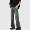Jeans Reta com Estampa de Bambu Estilo Retrô Americano para Homens 2025 Novo Solto Tendência Lavado Calça Flare Moda Masculina