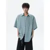 Camiseta holgada estilo japonés con un toque juvenil, Camisa de manga corta para hombre, Estilo perezoso de verano para parejas, Nueva camisa a cuadros de manga tres cuartos