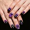 Unhas Postiças Halloween Europeias e Americanas Gato Olho Preto e Roxo com Morcego, Abóbora, Teia de Aranha Gradiente Quadradas Curtas