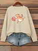 Sudadera para Mujer con Estampado de Gato de Dibujos Animados y Patrón de Corazones Rojos, Cuello Redondo, Pulóver Casual Holgado Ropa Streetwear Otoño